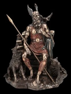 Odin Figur Mit Wölfen Und Rabe Auf Thron