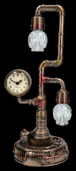 Tischlampe Steampunk Mit 2 LED Schädeln
